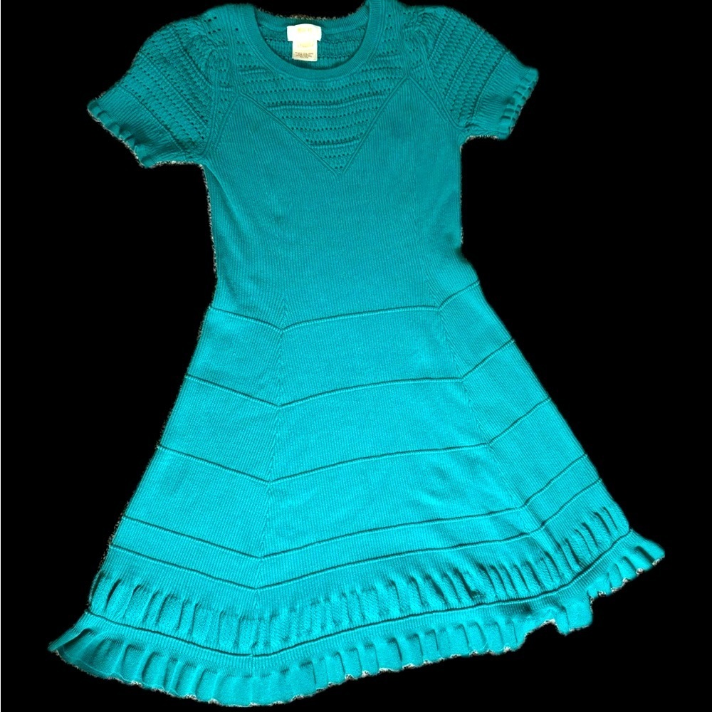 Maeve Anthropologie Green Pointelle Knit Fit & Flare Dress Feminine Spring M - Picture 3 of 6